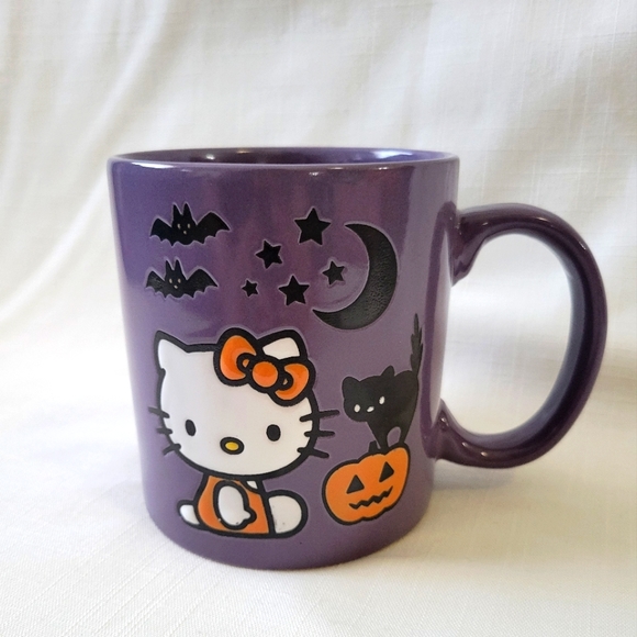 Hello Kitty Halloween Mug with Cute Jack o Lantern, Black Cat & Bats Ceramic - Picture 2 of 9